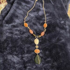 Gold-Tone Statement Necklace with Orange and Green Stones